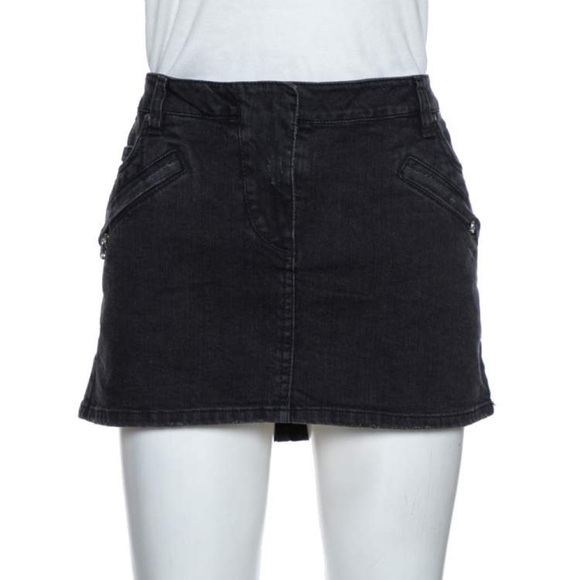 PIERRE BALMAIN |  Black  Washed Denim Mini Skirt - Picture 1 of 7